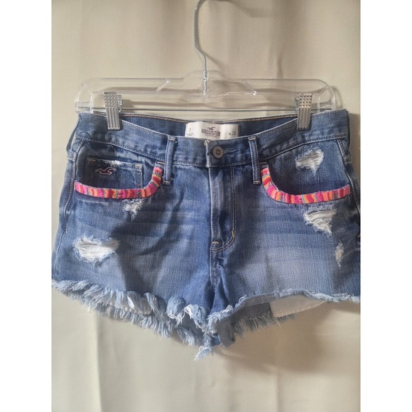 Hollister Pants - Hollister Juniors' Sz 7/28 W Distressed Denim Short-Shorts Embroiderd Pockets